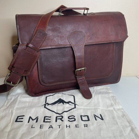 Emerson Leather Distressed Perry Messenger Bag 18" - Picture 1 of 16
